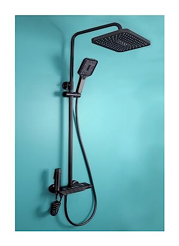 KHLMSRXJ Thermostat-Brausemischer-Set, Digitalanzeige, Badezimmer-Duscharmatur-Sets, Badezimmer-Zubehör, Wasserfluss erzeugt Strom, Dusch-Set, schwarzes Klavier (Balck Square 02) von KHLMSRXJ