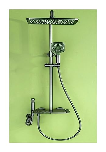 KHLMSRXJ Thermostat-Brausemischer-Set, Digitalanzeige, Badezimmer-Duscharmatur-Sets, Badezimmer-Zubehör, Wasserfluss erzeugt Strom, Dusch-Set, schwarzes Klavier (Gungrey Square 01) von KHLMSRXJ