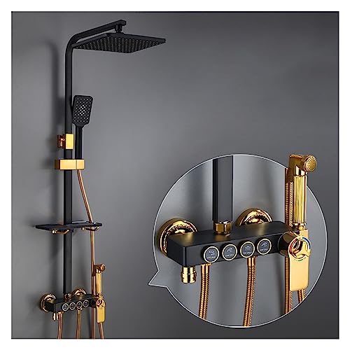 KHLMSRXJ Thermostat-Brausemischer-Set, heißes und kaltes digitales Duschset, Wasserhahn, Badezimmer-Dusch, Schwarzgold, Duscharmatur, quadratischer Duschkopf, Bad-Dusch(502k7 t KHLMSRXJ Thermostat-Brausemischer-Set, heißes und kaltes digitales Duschset, Wasserhahn, Badezimmer-Dusch, Schwarzgold, Duscharmatur, quadratischer Duschkopf, Bad-Dusch(502k7 t von KHLMSRXJ