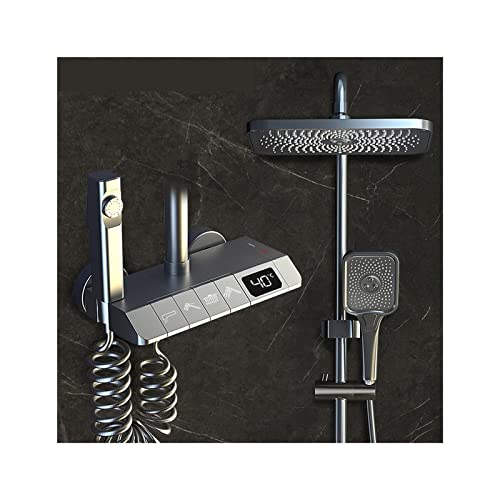 KHLMSRXJ Thermostat-Duscharmatur-Set, Grau, Digitalanzeige, Thermostat-Duscharmatur-Set, Messing, Regenfall-Badewannenarmatur für Badezimmer, Mischbatterie mit Ablage, Wasserkraft (1 Grau ( KHLMSRXJ Thermostat-Duscharmatur-Set, Grau, Digitalanzeige, Thermostat-Duscharmatur-Set, Messing, Regenfall-Badewannenarmatur für Badezimmer, Mischbatterie mit Ablage, Wasserkraft (1 Grau ( von KHLMSRXJ