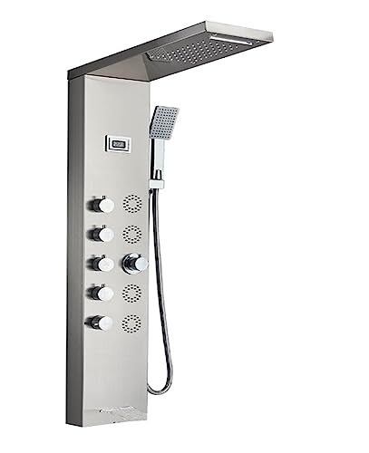 KHLMSRXJ Thermostat-Duschmischer-Set, LED-Licht-Duschpaneel, Wasserfall-Regen-Digitalanzeige, Duscharmatur-Set, Spa-Massage, Badezimmer-Säulenmischer, Dusch(gebürstetes Nickel 8017 1 KHLMSRXJ Thermostat-Duschmischer-Set, LED-Licht-Duschpaneel, Wasserfall-Regen-Digitalanzeige, Duscharmatur-Set, Spa-Massage, Badezimmer-Säulenmischer, Dusch(gebürstetes Nickel 8017 1 von KHLMSRXJ