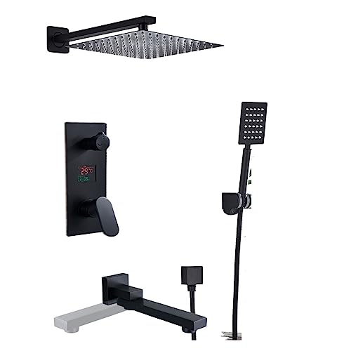 KHLMSRXJ Thermostat-Duschmischer-Set, Mattschwarz, Badezimmer-Duscharmatur-Set, Digitalanzeige, Regen-Schwarz-Badewannen-Dusch, Wasserfall-Dusch-Badewannen-Mischbatterie (3 Wege, 16 Z KHLMSRXJ Thermostat-Duschmischer-Set, Mattschwarz, Badezimmer-Duscharmatur-Set, Digitalanzeige, Regen-Schwarz-Badewannen-Dusch, Wasserfall-Dusch-Badewannen-Mischbatterie (3 Wege, 16 Z von KHLMSRXJ