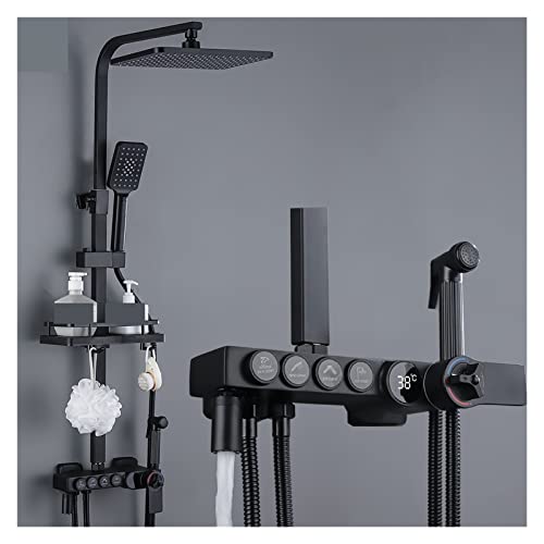KHLMSRXJ Thermostatisches Duschmischer-Set, Display, thermostatisches schwarzes Bad- und Duscharmatur-Set, Badewannenarmatur mit Badezimmerablage, Wasserfluss erzeugt Strom (schwarz 4 1) von KHLMSRXJ