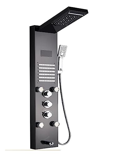 KHLMSRXJ Thermostatisches Duschmischer-Set, LED-Licht-Duschpaneel, Wasserfall-Regen-Digitalanzeige, Duscharmatur-Set, Spa-Massage, Badezimmer-Säulenmischer, Dusch(schwarz 8004 1) von KHLMSRXJ