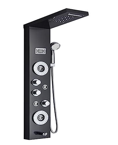 KHLMSRXJ Thermostatisches Duschmischer-Set, LED-Licht-Duschpaneel, Wasserfall-Regen-Digitalanzeige, Duscharmatur-Set, Spa-Massage, Badezimmer-Säulenmischer, Dusch(schwarz 8006 x 1) von KHLMSRXJ
