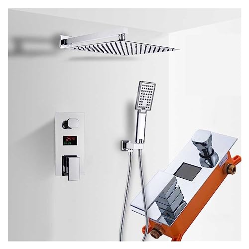 KHLMSRXJ Thermostatisches Duschmischer-Set, digitales Duschmit Temperaturanzeige, Chrom-Badezimmer-Duscharmatur-Set, eingebettet in die Wand, Regenduschkopf-Mischer (16 Zoll, 2 Wege) von KHLMSRXJ