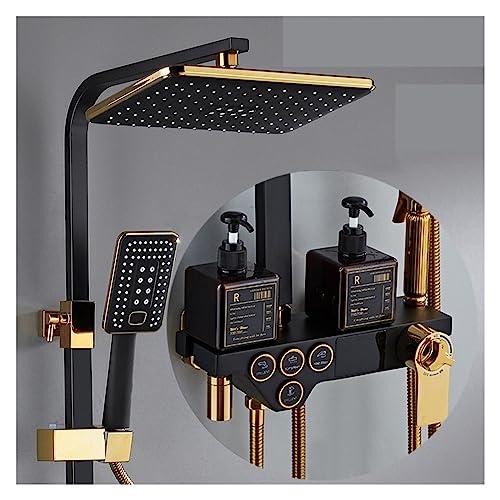 KHLMSRXJ Thermostatisches Duschmischer-Set, digitales Duschset für Badezimmer, Heiß-Kalt-Thermostat-Dusch, Wandmontage-Mischbatterie, Badewannenarmatur, quadratischer Kopf, SPA-Regenf KHLMSRXJ Thermostatisches Duschmischer-Set, digitales Duschset für Badezimmer, Heiß-Kalt-Thermostat-Dusch, Wandmontage-Mischbatterie, Badewannenarmatur, quadratischer Kopf, SPA-Regenf von KHLMSRXJ