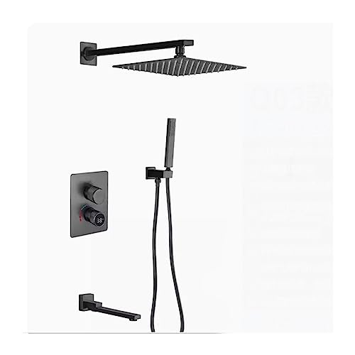 KHLMSRXJ Thermostatisches Duschmischer-Set, digitales Gunmetal-Messing-Badewannen-Wand-Duschset, Wand-Wasserhahn-Duschset, graue Farbe, Regenduschkopf, Badezimmer (DREI Wege, 30,5 cm) von KHLMSRXJ