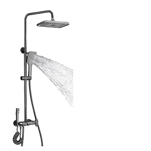 KHLMSRXJ Thermostatisches Duschmischer-Set, graues Klavier, digitales Duschset, intelligente Messing-Badezimmer-Duscharmaturen, Heiß-Kalt-Wasserfall-Wasserhahn, Regenfall, graues Duschsyste von KHLMSRXJ