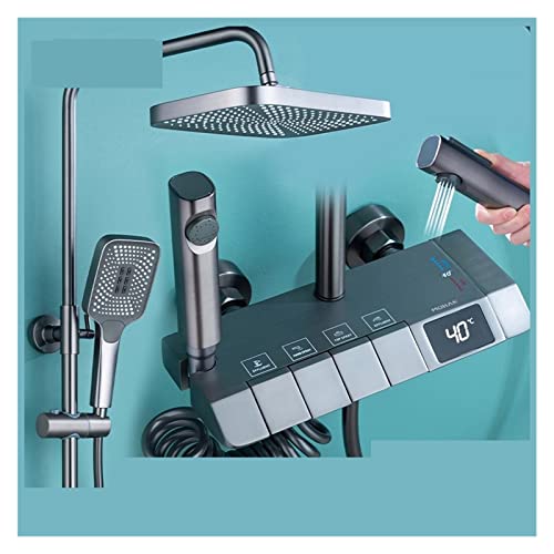 KHLMSRXJ Thermostatisches Duschmischer-Set, graues Klavier, digitales Duschset, intelligente Messing-Badezimmerarmaturen, Heiß-Kalt-Wasserfall-Wasserhahn, Regenfall, graues Dusch(wei KHLMSRXJ Thermostatisches Duschmischer-Set, graues Klavier, digitales Duschset, intelligente Messing-Badezimmerarmaturen, Heiß-Kalt-Wasserfall-Wasserhahn, Regenfall, graues Dusch(wei von KHLMSRXJ