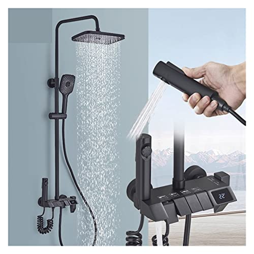 KHLMSRXJ Thermostatisches Duschmischer-Set, schwarzes Klavier, digitales Duschset, intelligente Messing-Badezimmerarmaturen, Heiß-Kalt-Wasserfall-Wasserhahn, Regenfall, graues Dusch( KHLMSRXJ Thermostatisches Duschmischer-Set, schwarzes Klavier, digitales Duschset, intelligente Messing-Badezimmerarmaturen, Heiß-Kalt-Wasserfall-Wasserhahn, Regenfall, graues Dusch( von KHLMSRXJ