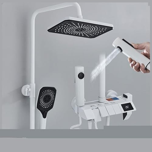 KHLMSRXJ Thermostatisches Duschmischer-Set, weißes Digitaldisplay, Dusch-Set, LCD-Heiß- und Kalt-Badezimmer-Duschset, Wasserhahn, 4-Wege-Regenfall-Badezimmerarmatur, Mischbatter KHLMSRXJ Thermostatisches Duschmischer-Set, weißes Digitaldisplay, Dusch-Set, LCD-Heiß- und Kalt-Badezimmer-Duschset, Wasserhahn, 4-Wege-Regenfall-Badezimmerarmatur, Mischbatter von KHLMSRXJ