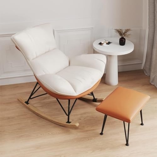 KHLMSRXJ Weicher Schaukelstuhl mit Fußhocker-Design, bequemer gepolsterter Schaukelstuhl, Schaukelstuhl mit Gleitfunktion, Wohnzimmersofa, Schaukelstuhl mit Liegefunktion (Farbe: Orange + W von KHLMSRXJ