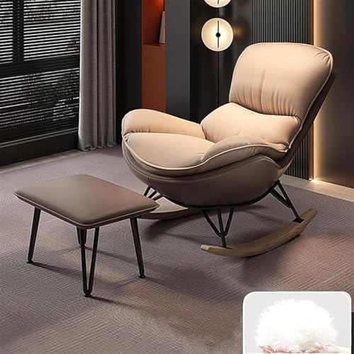 Moderner Schaukelstuhl mit Ottomane für Wohnzimmer, Schlafzimmer und Terrasse – übergroßer, bequemer Liegesessel (Braun + Khaki) von KHLMSRXJ