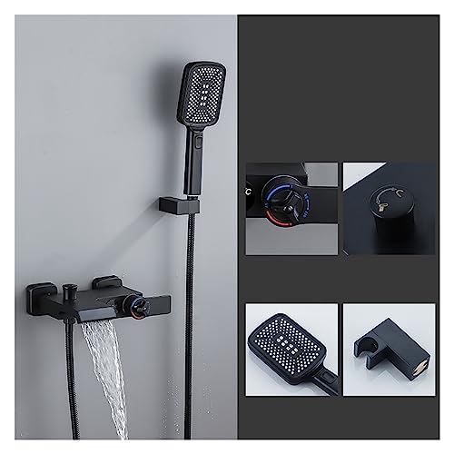 Thermostatisches Duschmischer-Set für Badezimmer, digitales Duschset, Wasserfall-Badewannenmischer, heiße und kalte graue Duscharmatur, temperaturkonstante Duscharmatur (Thermostat von KHLMSRXJ
