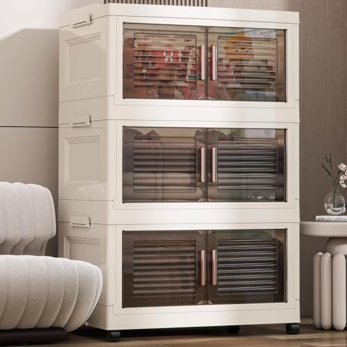 KHNR Aufbewahrungsbehälter mit Deckel, 85 l zusammenklappbare Aufbewahrungsbox mit Türen und Rädern, Schrank-Organizer und -Aufbewahrung, 3er-Pack stapelbare Aufbewahrungsbehälter für Schrankkleidung KHNR Aufbewahrungsbehälter mit Deckel, 85 l zusammenklappbare Aufbewahrungsbox mit Türen und Rädern, Schrank-Organizer und -Aufbewahrung, 3er-Pack stapelbare Aufbewahrungsbehälter für Schrankkleidung von KHNR