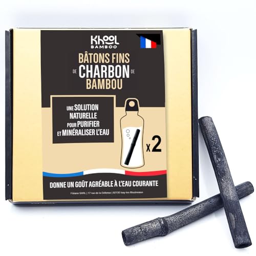 KHOOL BAMBOO | Set aus 2 feinen Bambuskohlestäbchen | 1 bis 2 cm Durchmesser | Zur Reinigung und Geschmacksverbesserung des Wassers in Ihren Flaschen und Karaffen von KHOOL
