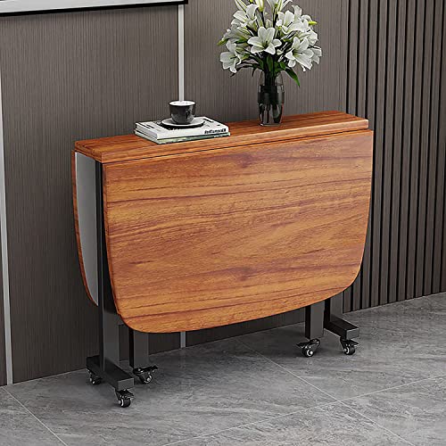 KHSASDDC Klappbarer Küchentisch, ausziehbarer Esstisch aus Holz, platzsparend, rundes Design, verstellbare Räder für den Schreibtisch(A,100 * 60cm) von KHSASDDC