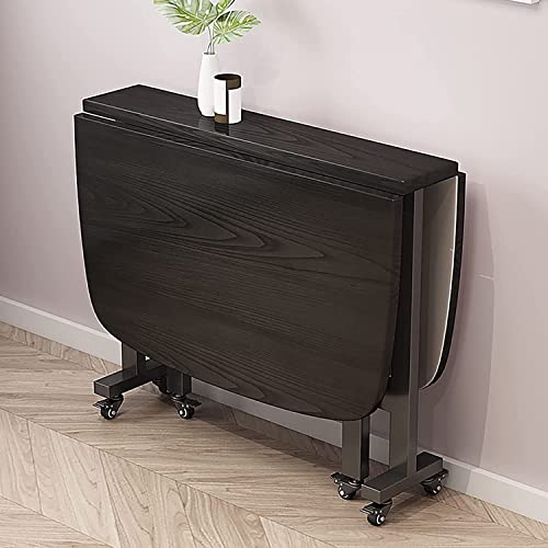 KHSASDDC Klappbarer Küchentisch, ausziehbarer Esstisch aus Holz, platzsparend, rundes Design, verstellbare Räder für den Schreibtisch(C,100 * 60cm) von KHSASDDC