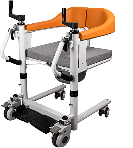 KHSASDDC Patientenlifter-Rollstuhl für Zuhause mit um 180 ° geteiltem Sitz, tragbarer Transportrollstuhl mit Rückenlehne und Töpfchen, 5-in-1-Transferstuhl für ältere Menschen mit Behinderungen von KHSASDDC
