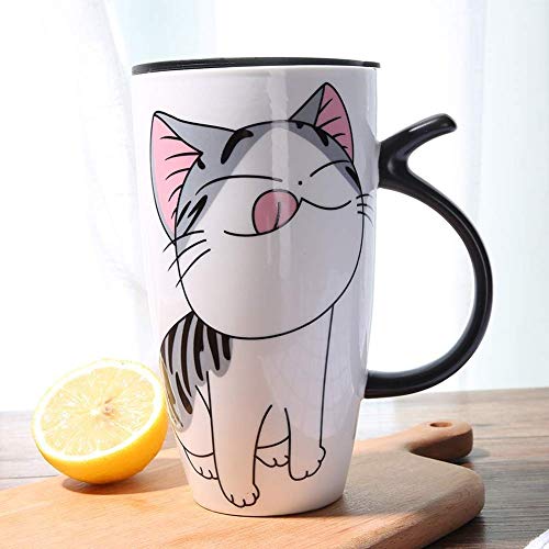600 ml Nette Katze Keramik Kaffeetasse mit Deckel Große Kapazität Tierbecher Kreative Drink Kaffee Tee Tassen Neuheit Geschenke Milch Tasse (A) von KHTO
