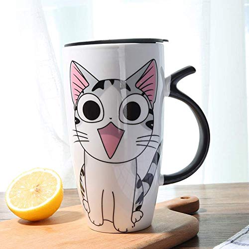 600 ml Nette Katze Keramik Kaffeetasse mit Deckel Große Kapazität Tierbecher Kreative Drink Kaffee Tee Tassen Neuheit Geschenke Milch Tasse (B) von KHTO