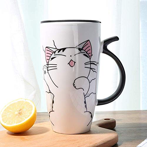 600 ml Nette Katze Keramik Kaffeetasse mit Deckel Große Kapazität Tierbecher Kreative Drink Kaffee Tee Tassen Neuheit Geschenke Milch Tasse (C) von KHTO
