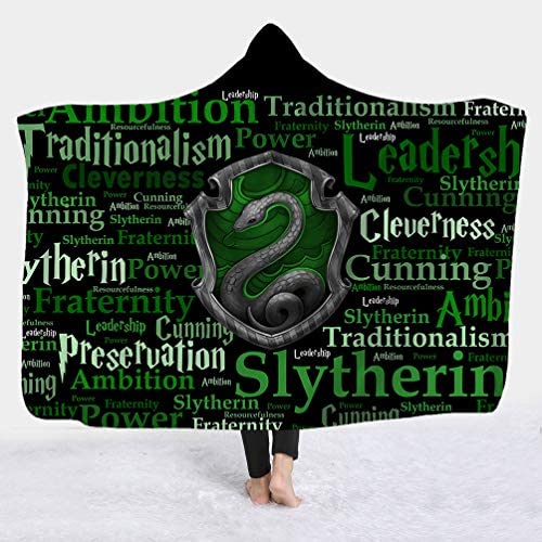 Cartoon Gryffindor Slytherin Ravenclaw Hufflepuff 3D Gedruckt Plüsch Mit Kapuze Decke Warme Tragbare Wurfdecken (1#,150 x 200 cm) von KHTO