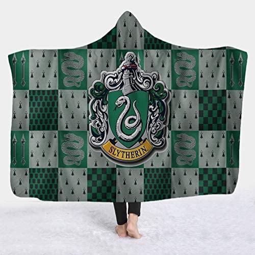 Cartoon Gryffindor Slytherin Ravenclaw Hufflepuff 3D Gedruckt Plüsch Mit Kapuze Decke Warme Tragbare Wurfdecken (11#,150 x 200 cm) von KHTO