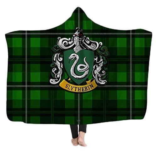 Cartoon Gryffindor Slytherin Ravenclaw Hufflepuff 3D Gedruckt Plüsch Mit Kapuze Decke Warme Tragbare Wurfdecken (17#,130 x 150 cm) von KHTO