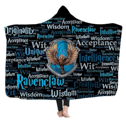 Cartoon Gryffindor Slytherin Ravenclaw Hufflepuff 3D Gedruckt Plüsch Mit Kapuze Decke Warme Tragbare Wurfdecken (2#,130 x 150 cm) von KHTO