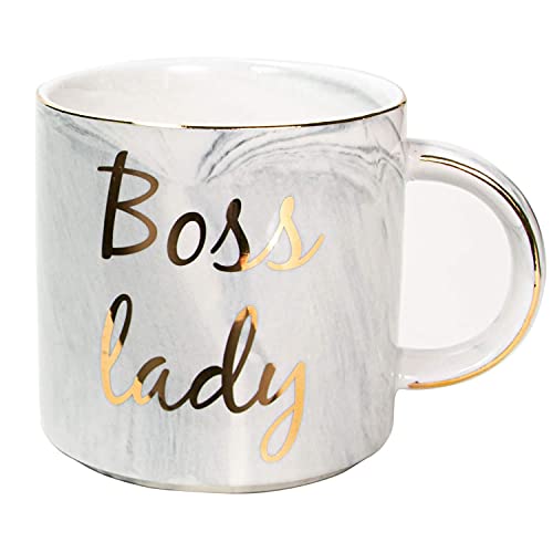 KHTO Boss Lady Mugs Pink - Bestes Geschenk für Frauen Boss Mom Female Friend - Marmorkeramik-Kaffeetasse - 11.5 oz von KHTO