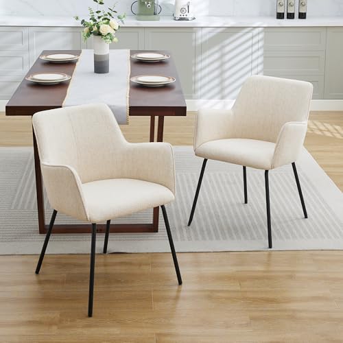 Esszimmerstühle, gepolstert, modernes Esszimmer mit geschwungener Rückenlehne, dickem Kissen und Metallbeinen for Küche und Wohnzimmer(Set of 2) von KHUKHU