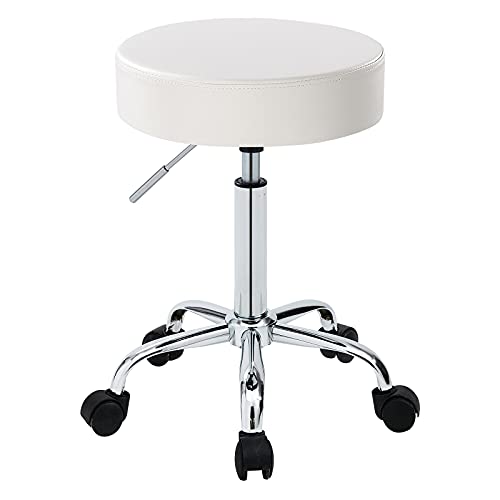 Höhenverstellbarer Drehrollstuhl Massagestuhl Medizinische Klinik Tattoo Spa Salon Hocker mit Rädern(White) von KHUKHU