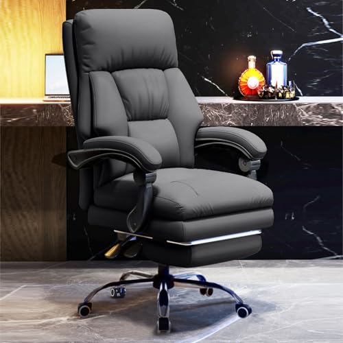 KHUKHU Chefsessel, bequemer Schreibtischstuhl mit Fußstütze, hohe Rückenlehne, Computer-Gaming, Liegefunktion, PU-Leder, Drehstuhl, for Zuhause von KHUKHU
