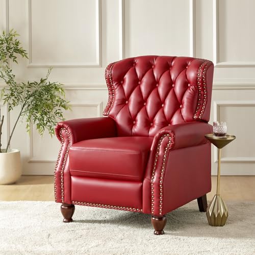 KHUKHU Liegesessel aus echtem Leder mit Füßen aus Massivholz, moderner Verstellbarer Sessel mit Rückenlehne und Nietenverzierung, Einzelsofa for das Wohnzimmer im Heimkino-Stil(Coffee Color,1) von KHUKHU