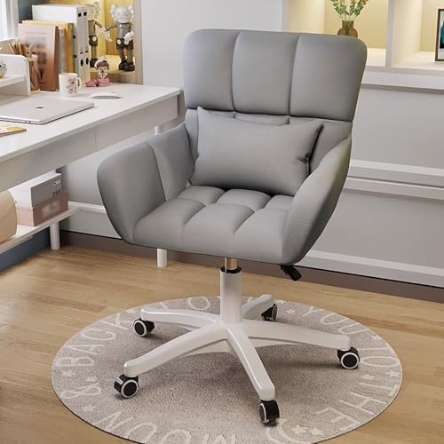 KHUKHU Moderner Bürostuhl aus Samt, ergonomisch, verstellbar, Schminktisch mit gepolsterten Armlehnen, großer Sitz for Schlafzimmer(Gray) von KHUKHU