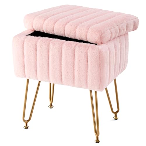 KHUKHU Schminkhocker, Stuhl mit Stauraum, süßer, weicher, Kleiner Ottoman, verstellbar for Schlafzimmer, Wohnzimmer oder Eingangsbereich(Pink) von KHUKHU