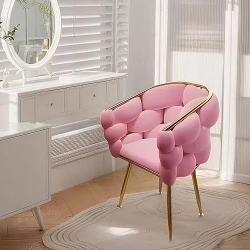 KHUKHU Schminkstuhl, Akzentstuhl aus Samt mit modernem Sessel mit goldenen Metallbeinen for Ankleidezimmer/Schlafzimmer/Wohnzimmer(Pink) von KHUKHU