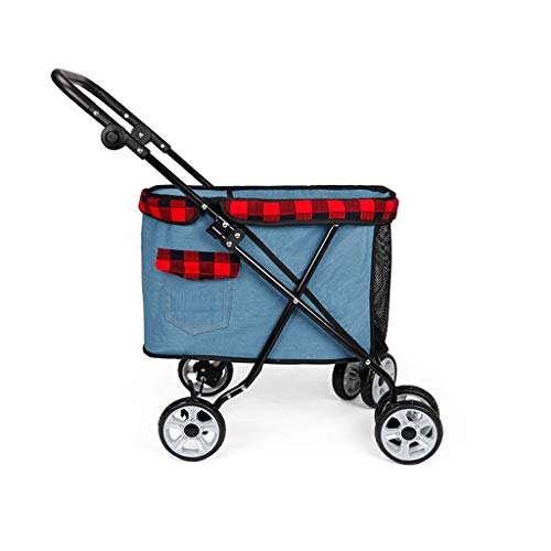 Hundebuggy for Kleine Hunde Prime Hundewagen Kinderwagen Buggy 360 ° Glattes Vorderrad, Easy Hund Katze Kinderwagen zu Falten, Armauflage 4-Gang-Adjustment (Color : Light Blue) von KHUY