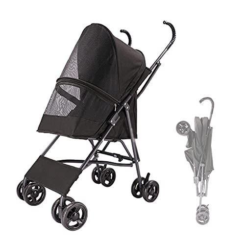 Hundewagen Hundebuggy Hunde Katzen, Hundebuggy bis 10kg, Regenschirmstruktur Leichter Hundewagen für Kleine Hunde Wagen Buggy Atmungsaktive Installation-freies Design (Color : Black) von KHUY