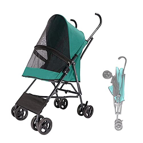 Hundewagen Hundebuggy Hunde Katzen, Hundebuggy bis 10kg, Regenschirmstruktur Leichter Hundewagen für Kleine Hunde Wagen Buggy Atmungsaktive Installation-freies Design (Color : Green) von KHUY