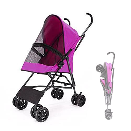 Hundewagen Hundebuggy Hunde Katzen, Hundebuggy bis 10kg, Regenschirmstruktur Leichter Hundewagen für Kleine Hunde Wagen Buggy Atmungsaktive Installation-freies Design (Color : Rose Red) von KHUY