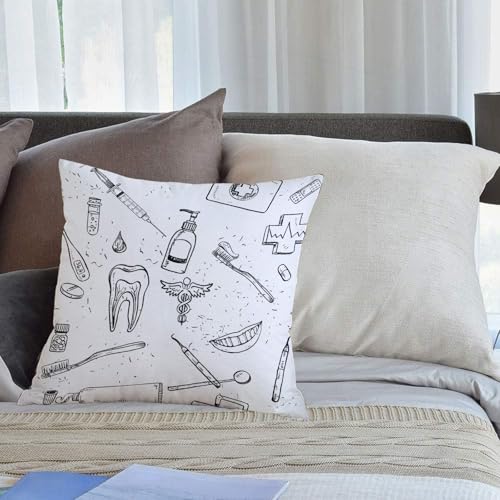 KHWEJ Kissenbezüge 40x40 cm,zum Thema Zahnmedizin. Zahnpflege. Doodle-Stil.,Zierkissenbezug Cushion Cover Couch Wohnzimmer Außenbereich Deko von KHWEJ