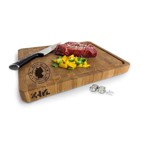 MADE IN GERMANY - KHYL® Das schräge Schneidebrett - Echtholz EICHE- 40x30x4 cm extra groß- Hirnholz Stirnholz - Extra dick, massiv – Hackbrett – Hackblock – Butcherblock von KHYL