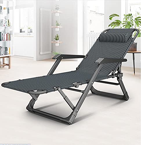 KHYTEBV Verstellbarer, klappbarer Loungesessel mit Baumwollkissen, Liegestuhl für Garten und Terrasse, belastbar bis 240 kg, Kopfkissen, Schwarz und Weiß von KHYTEBV