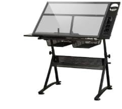 KHYTEBV Zeichentisch aus Glas mit Verstellbarer Höhe und neigbarer Tischplatte, 0–50 ° Künstlerschreibtisch mit 2 Schubladen zum Schreiben und Zeichnen von KHYTEBV