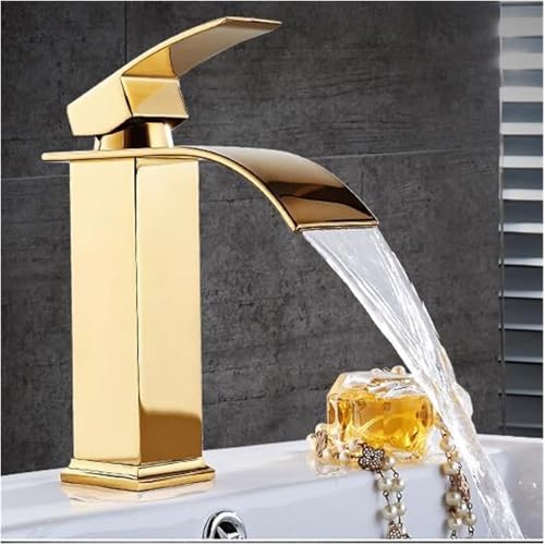 Quadratischer Wasserhahn aus Messing für Küche und Bad, Einhebel-Wasserhahn mit Wasserfall-Spüle und Mischbatterie für heißes und kaltes Wasser – modern und langlebig von KHYTEBV