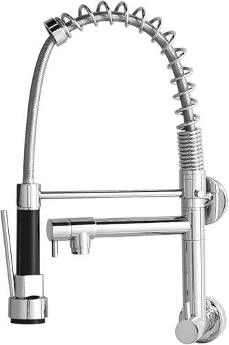 Wandmontierter Küchenarmatur Pull-Down-Sprüher 360° Schwenkbarer Doppelauslauf Massivmessing Einhand-Spüle Wandmontierter Küchenarmatur Pull-Down-Sprüher 360° Schwenkbarer Doppelauslauf Massivmessing Einhand-Spüle von KHYTEBV