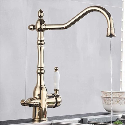 Wasserhahn für gewerbliche Küchenspülen in Bars und Bauernhäusern, 360 Grad drehbar, Mischbatterie mit zwei Griffen und Filter mit zwei Wasserfunktionen von KHYTEBV